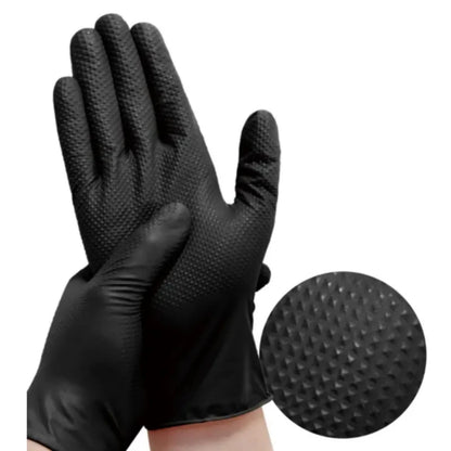 10/30/50PCS Heavy Duty Black Nitrile Gloves Disposable 8mil Industrial Raised Diamond Texture Gloves Mechanic Safety Work Gloves