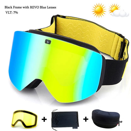 Ski Goggles with Magnetic Double Layer Yellow Lens Skiing Anti-fog UV400 Snowboard Goggles Men Women Ski Glasses Eyewear Set