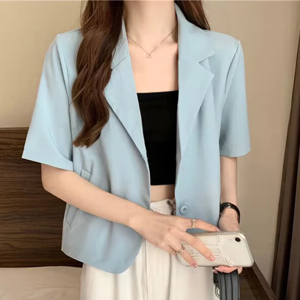 Summer Blazers Women Simple Leisure Loose Korean Style Youth Single Breasted Ladies Temperament Simple Fashion Classic