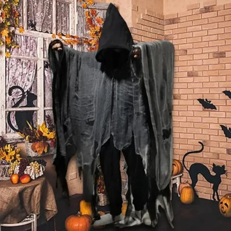 Mens Terrifying Halloween Costume Scary Hooded Cloak Horror Robe Gothic Masquerade Party Cosplay Dress Up Props Essential