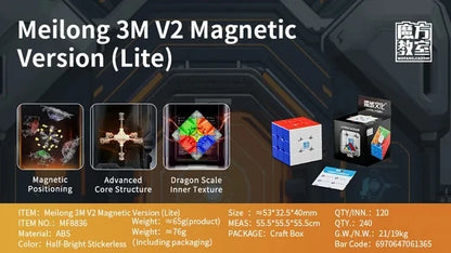 MoYu Meilong 3M V2 Magnetic /Magic Clothes Magic Cube Black/ Stickerless3x3 Speed Cube Educational Puzzle Toys For Kids