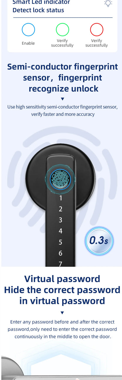 XSDTS M5 Tuya BLE Fingerprint Door Lock Digital Electronic Lock with Password/Key/IC Card/ Smartlife/ Tuya APP Unlock