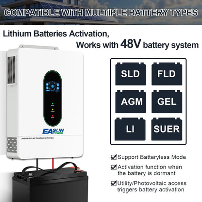 EASUN POWER 12KW Hybrid Inverter 48V 110V Split Phase Solar Inverter 2 MPPT Paralleled With WiFi 220A Solar Controller Inverters
