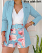 2025 Spring Summer Women's Two Piece Casual Sets Elegant Blazer Suit and Floral Print Shorts Ladies Matching Set Blazer Shorts
