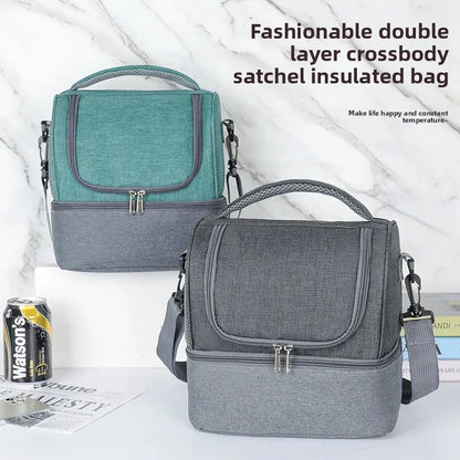 Double Layer Portable Picnic Lunch Bag Crossbody Handheld Insulated Breast Milk Storage Bag Outdoor Meal Box Bag
