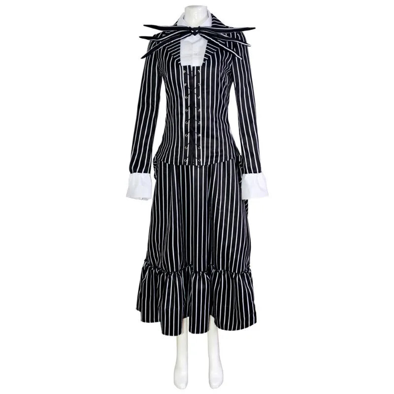 Christmas Eve Costume Jack on Skeleton Men's Women's Full Sally Black and White Stripes Cosplay Halloween