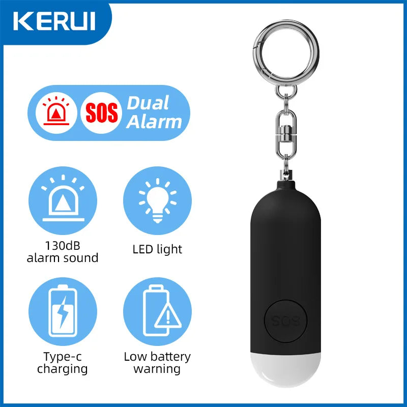 Emergency SOS Siren 130dB Personal Alarm Bright LED Flashlight Compact Self-Defense Safety Keychain for Women, Kids, and Seniors