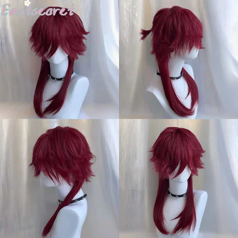 EAST Red Long Straight Synthetic Mullet Head Wig Wolf Tail Layered Fluffy Women and Men Wig for Daily Party Lolita Cosplay