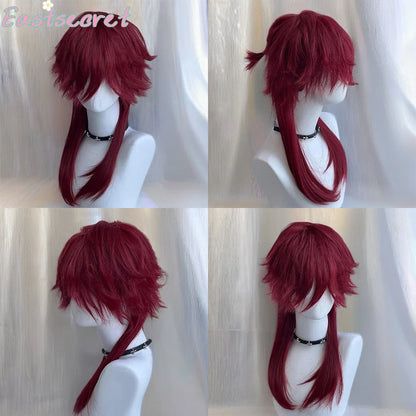 EAST Red Long Straight Synthetic Mullet Head Wig Wolf Tail Layered Fluffy Women and Men Wig for Daily Party Lolita Cosplay