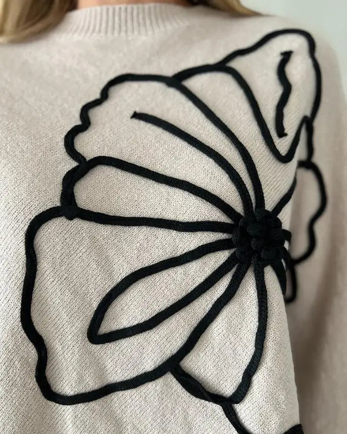 Women's Sweater Spring Autumn New Jacquard Batwing Sleeve Asymmetrical Pullover Sweater Casual Round Neck Loose Fit Top