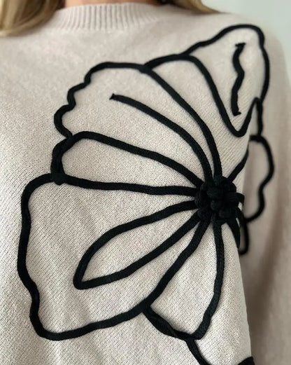 Women's Sweater Spring Autumn New Jacquard Batwing Sleeve Asymmetrical Pullover Sweater Casual Round Neck Loose Fit Top