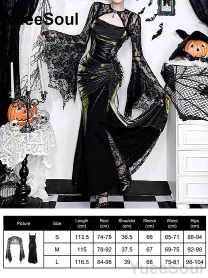 Halloween Gothic Grunge Punk Women Dress Long Sleeve Lace Slim Black Dresses 2025 New Y2K Harajuku Lolita Fairy Core Party Dress