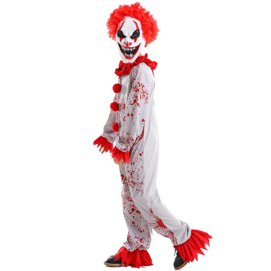 Movie Killer Clown Costume Cosplay For Boy Girl Scary Clown Gray Jumpsuit with Blood Fancy Hallween for Boys Terror Jumpsuit