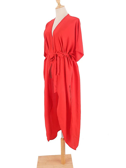 New Boho Beach Kimono Swimwear Women Cotton Holiday Summer Women's Tunic Beachwear Outfits Solid Oversize Cover-Ups