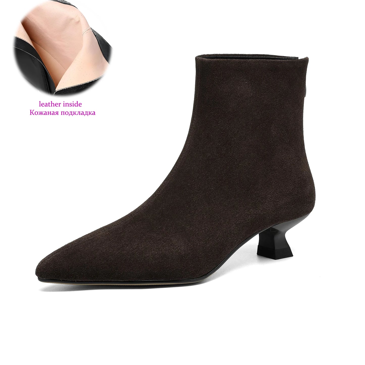 Plus Size 34-42 Genuine Leather Pointed Toe Med Heels Zipper Modern Boots Winter Autumn Shoes Concise Elegant Dress Ankle Boots
