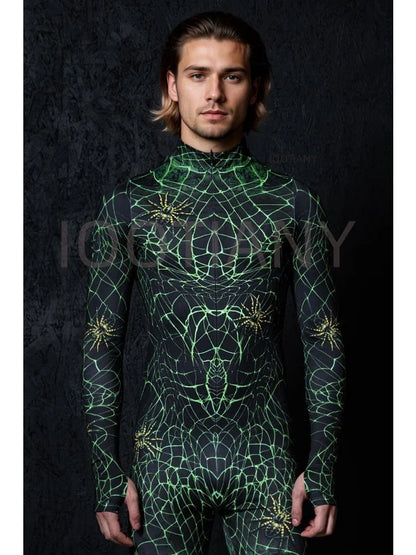 Sexy Web Magic Spider Bodysuit Punk Gothic Couple Role Play Jumpsuit Carnival Slim Fit Tight Costume Halloween Theme Party Suits