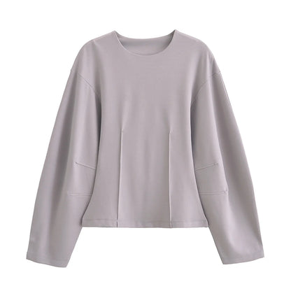 TRAFZA Women New Fashion Slimming 2-Piece Set Double-Sided Fabric O-Neck Long-Sleeve Top+Elegant Stretch Long Pants Female Suit