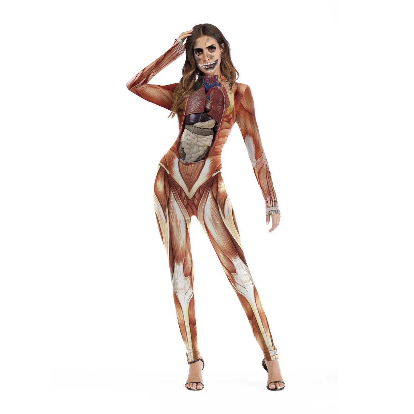 Women's Halloween Horror Role Bloodstained Jumpsuit Scary Cosplay Costume Bodysuit Uniform for Party
