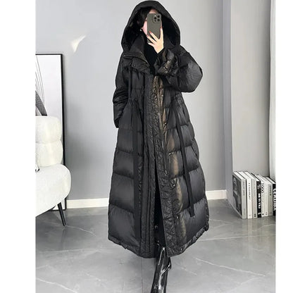 2025 New Women's Winter Black Down Jacket Women's Hooded White Duck Down Coat Windbreak Women Thicken Parker Overcoat