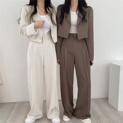 Summer New Short Top Jacket Blazer Wide Leg Pants Two-piece Set Elegant Women's Office Casual Set Outfits