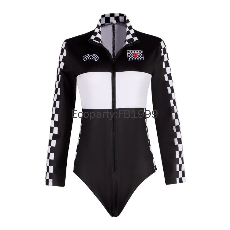 Women Racer Cosplay Costume Fashion Sexy Racing Queen Cosplay Uniform Suit One-Piece Training Racing Jumpsuits Halloween Costume