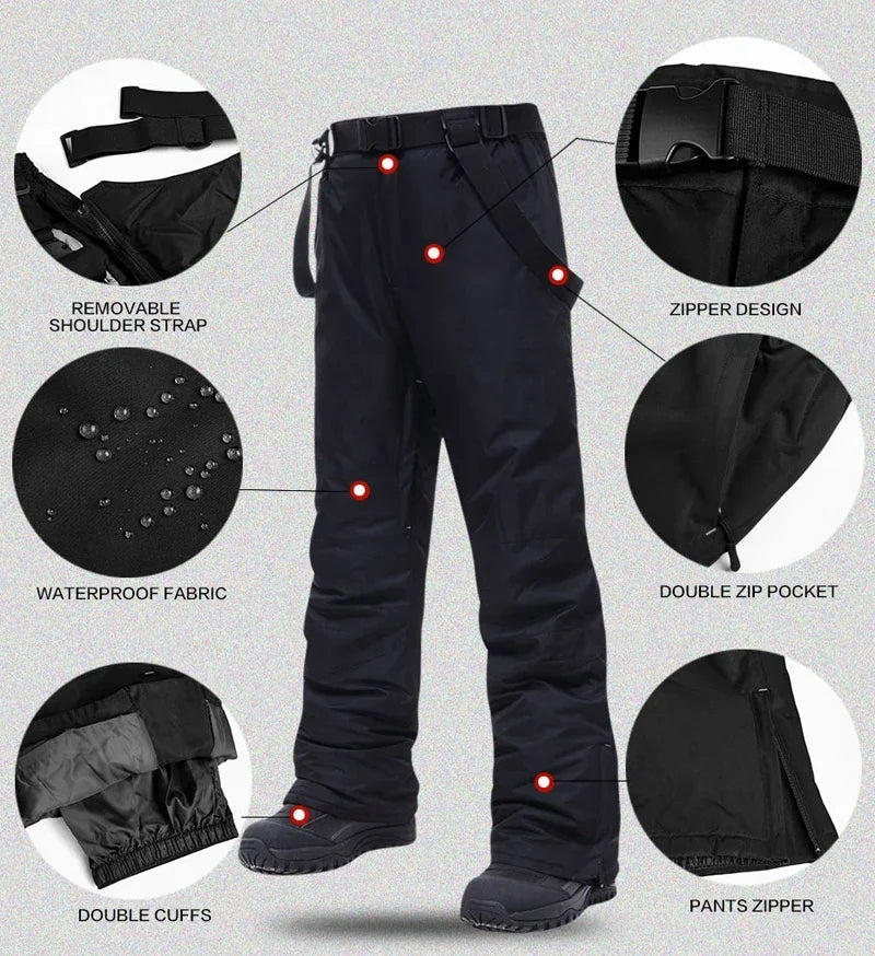 New Winter Ski Pants Men Outdoor Mountain Windproof Waterproof Ski Snowboard Pants Warm Snow Male Trousers Brand