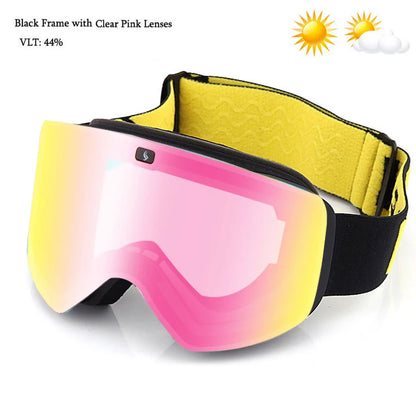 Ski Goggles with Magnetic Double Layer Yellow Lens Skiing Anti-fog UV400 Snowboard Goggles Men Women Ski Glasses Eyewear Set