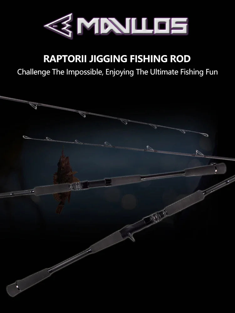 Mavllos RaptorII Carbon Tuna Fishing Jigging Rod, Lure 80-250g , Line 20-50LB Fast Saltwater Trout Fishing Spinning Casting Rod