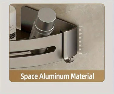 1pc Non-Drill Aluminum Bathroom Storage Rack - Wall-Mounted Corner Shelf for Shampoo, Makeup, and Accessories
