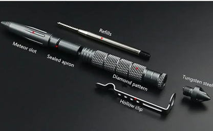 Military Tactical Pen, Professional Self Defense Pen, Emergency Glass Breaker Pen - Tungsten Steel, Writing Tool with 6 Refill