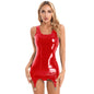 Sexy Women Wetlook Leather Tank Bodycon Dress Latex Sleeveless Mini Dresses Clubwear with Metal Clips Party Club Clothes Femme