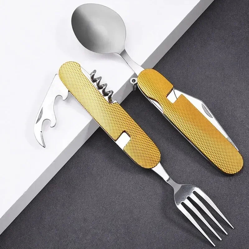 Foldable Camping Utensil Set - Multi-Functional Knife, Fork, Spoon Combo for Outdoor Activities and Sports Camping Picnic Travel