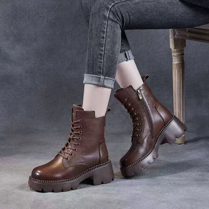2025Autumn Winter Retro Women's Korean Style Thick-Soled New Short Boots Women's Lace-Up Casual Plus Size Women's Boots