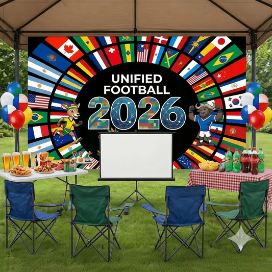 Soccer Cup 2026 Wall Tapestry, World Football Event Decor for Room, Sport Fan Party Backdrop, Graphic Print Hanging Blanket