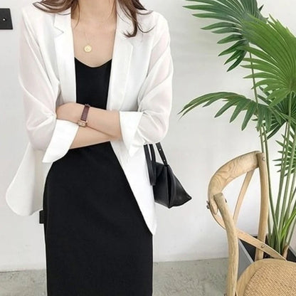 Spring Women Thin Blazers Sun Protection Suit 2025 Female Summer Black Blazer Three Quarter Sleeves OL Slim Coats Ladies Tops