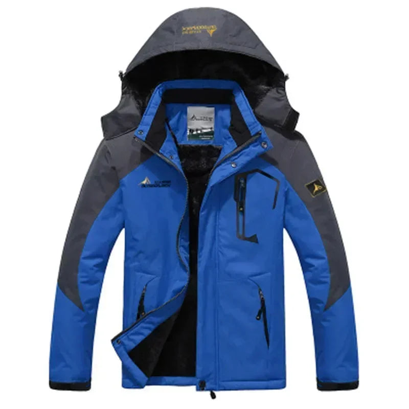 Winter Men's Parka Outdoor Lining Fleece-lined Thickened Windproof Warm Mountaineering Hooded Jacket Cold-resistant Ski Suit 6XL