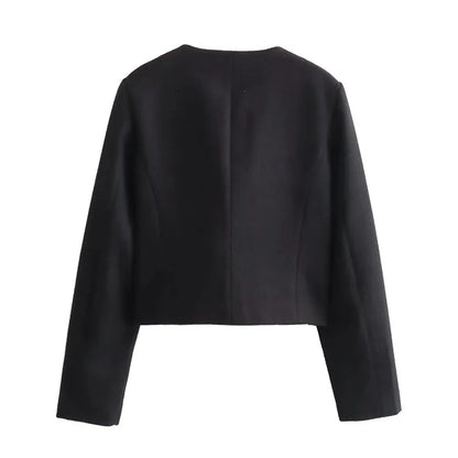 TRAF 2024 Cropped Tweed Jacket Woman Coat Button Long Sleeve Elegant Jackets For Women Short Coats Fashion New In Outerwears