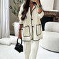 Women Autumn Winter Solid Two-piece Sets Fashion O Neck Double Pocket Buttons Tops Casual Straight Pants New Female Suits