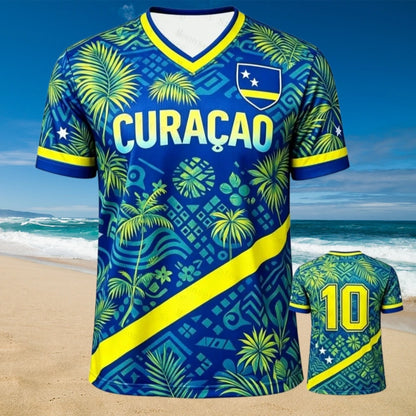 2026 Curacao Tribal Print Football Shirt Jersey Men Breathable Sport T-shirt National Team Inspired Casual Soccer Tops for Fans