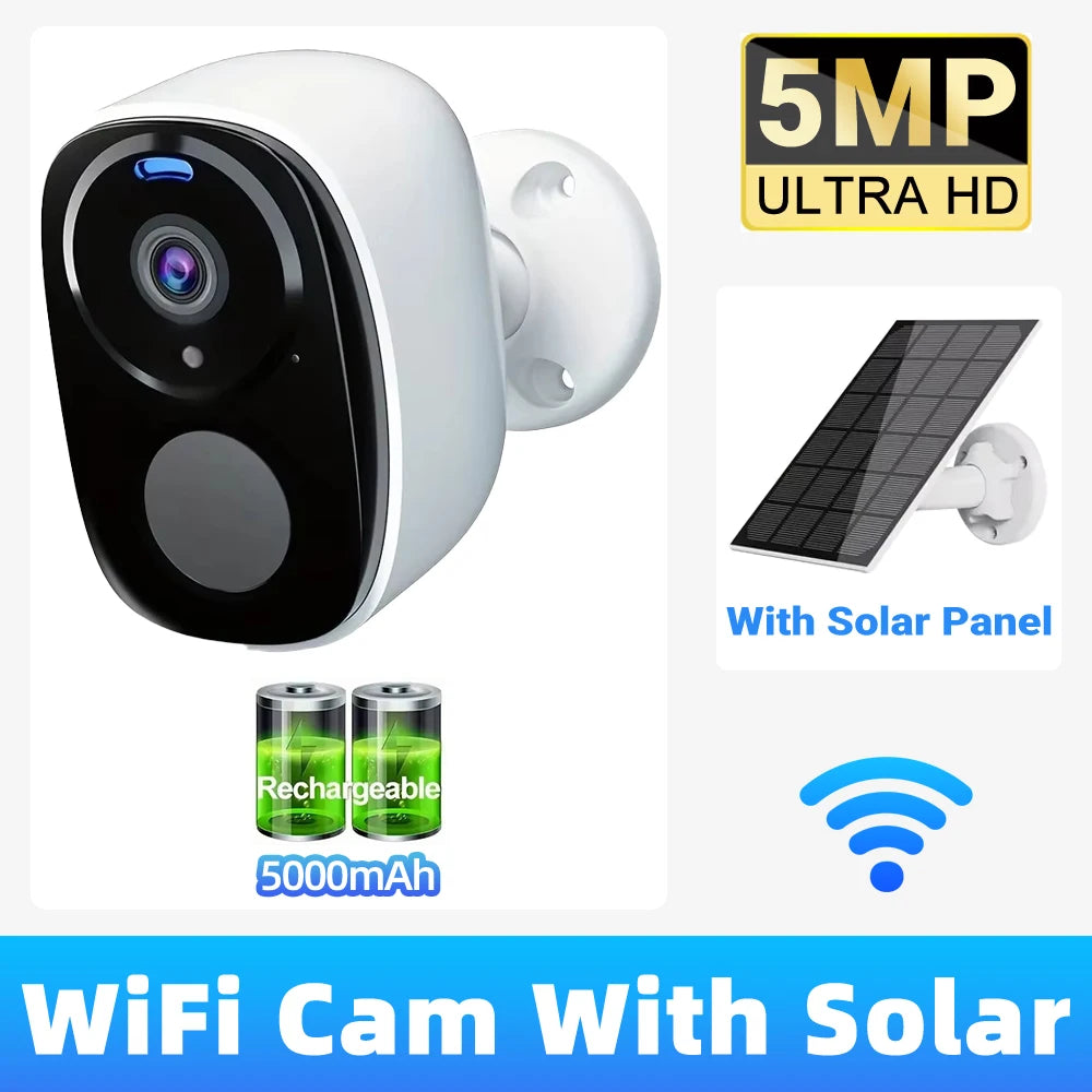 5MP 4G Solar Security Camera 2.4G WiFi Wireless Outdoor Color Night Vision Battery Powered Support PIR Waterproof Two-Way Audio