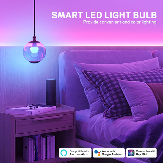 220V 110V WiFi Smart LED Bulb 9W 10W E27/E26 RGB+CCT Indoor Light Alexa Google Home Together APP Timing Dimming