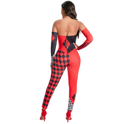 [You're My Secret] Halloween Cosplay Harley Q Clown Costume Sexy Jumpsuit for Women Bodysuit Masquerade Disguise Zentai Outfit