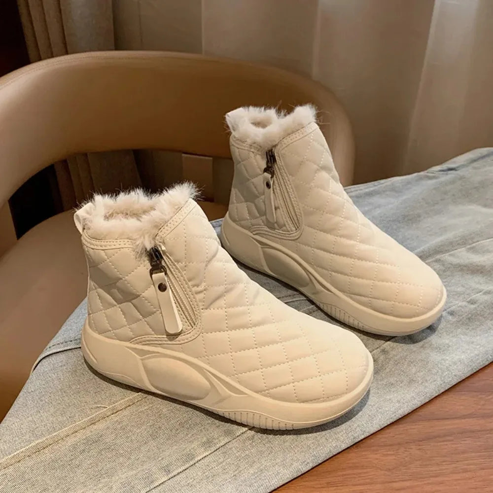 Winter High Top Plush Thick Soled Ankle Boots Outdoor Casual Women Cotton Shoes Side Chain Warm Comfortable Snow Boots for Women