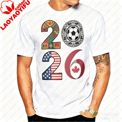 2026 USA Canada Mexico Soccer T-Shirt Cotton Shirt Tribal & Flag Graphic Tee, Ideal Gift for North American Football Enthusiasts