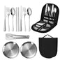 11 Pcs/lot Picnic Tableware Kit Portable Stainless Steel Knife Fork Spoon Plate Cutlery Set Outdoor Travel Camping Equipment