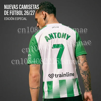2026/27Men Green White Striped Soccer Jersey Short Sleeve Quick Dry Football Shirt Breathable Sports Shirt Team Training Uniform