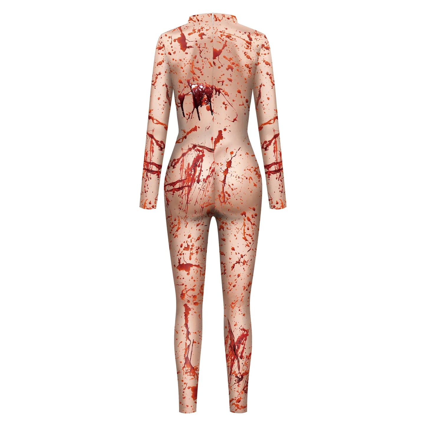 Women's Halloween Horror Role Bloodstained Jumpsuit Scary Cosplay Costume Bodysuit Uniform for Party