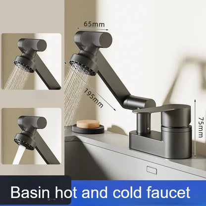 Double Hole Basin Faucets Bathroom Cold and Hot Mixing Tap 2 Modes Nozzle Faucet Sink Basin 360° Rotation Mixing Valve