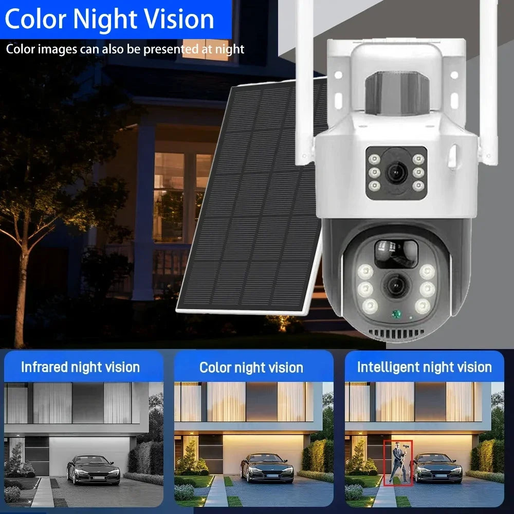 EseeCloud 4K 8MP 2 Lens 5G&2.4G WiFi Solar PTZ Camera Outdoor PIR Detection Night Vision IP66 Low Power Battery CCTV Security