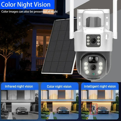 EseeCloud 4K 8MP 2 Lens 5G&2.4G WiFi Solar PTZ Camera Outdoor PIR Detection Night Vision IP66 Low Power Battery CCTV Security